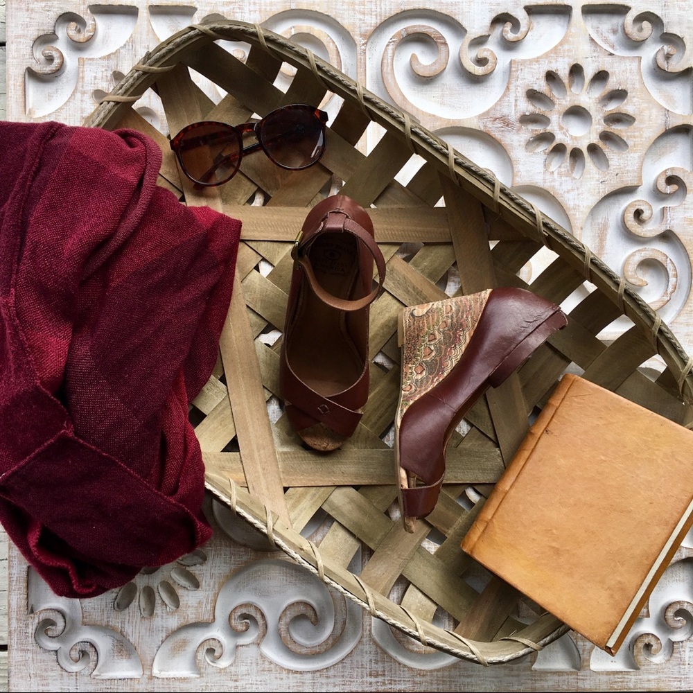 LUCKY BRAND BROWN LEATHER PEEP TOE WEDGE